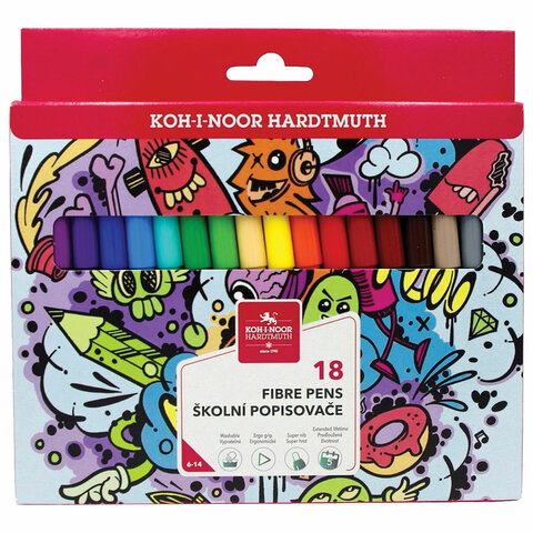 Фломастеры KOH-I-NOOR "TEENAGE" 1002, 18 цветов, смываемые, картонная упаковка, европодвес