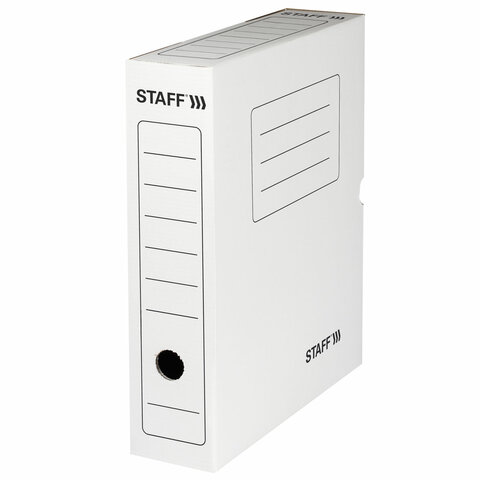 Короб архивный с клапаном А4 (260х325 мм), 75 мм, до 700 листов, микрогофрокартон, БЕЛЫЙ, STAFF