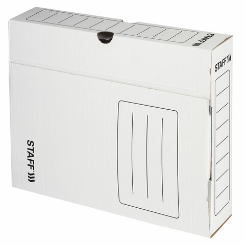 Короб архивный с клапаном А4 (260х325 мм), 75 мм, до 700 листов, микрогофрокартон, БЕЛЫЙ, STAFF