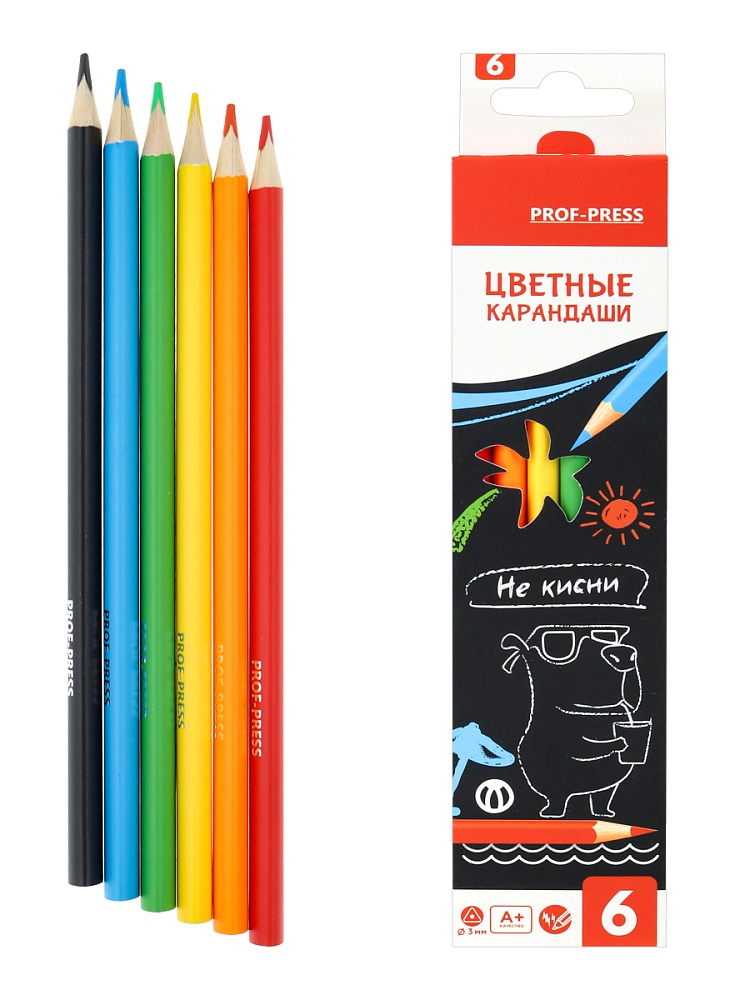 Карандаши цветные трехгранные 6цв. НЕ КИСНИ (КЦ-4728) d=3мм,в к/к
