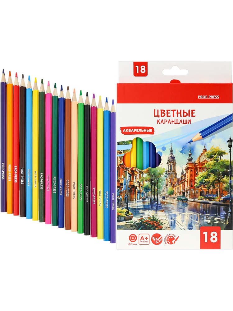 Карандаши цв., акварельные 18 цв. ОСЕННЯЯ ПРАГА (КЦ-4733) d=3мм,гексаг.в к/к