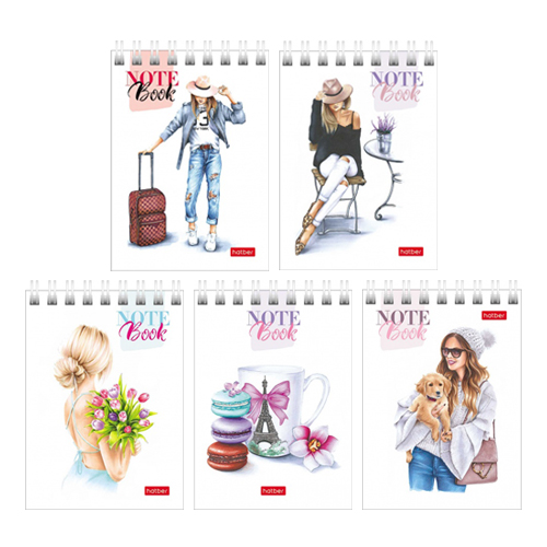 Блокнот А7 60л.кл.гребень,карт.обл.Hatber, "Happy time"