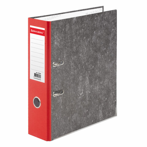 Папка-регистратор BRAUBERG, фактура стандарт, с мраморным покрытием, 75 мм, красный корешок 220988