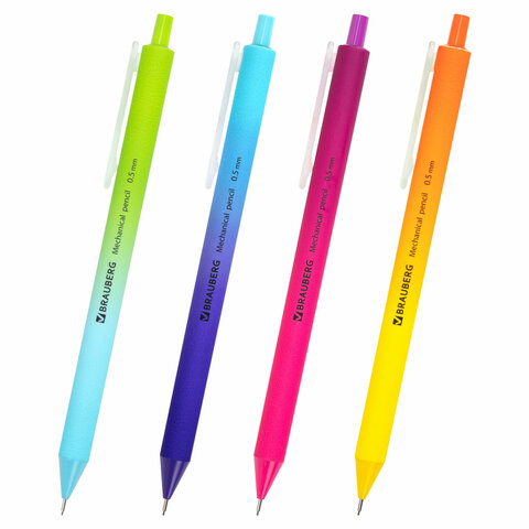 Карандаш механический 0,5 мм, BRAUBERG SOFT GRADE, корпус soft-touch ассорти, 181958