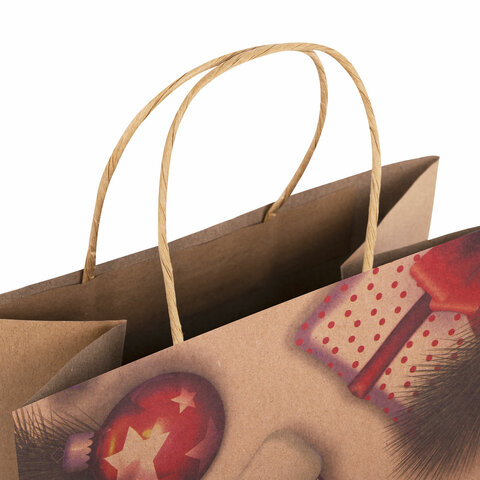 Пакет подарочный новогодний, 26x13x32 см, "Christmas Kraft", ЗОЛОТАЯ СКАЗКА