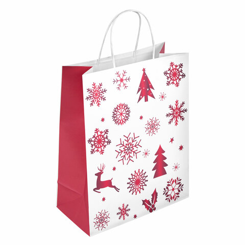 Пакет подарочный новогодний, 26x13x32 см, "Winter Kraft", ЗОЛОТАЯ СКАЗКА