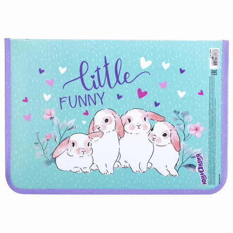 Папка для труда на молнии ЮНЛАНДИЯ А4, 1 отделение, откидная планка, органайзер, "Little bunny"