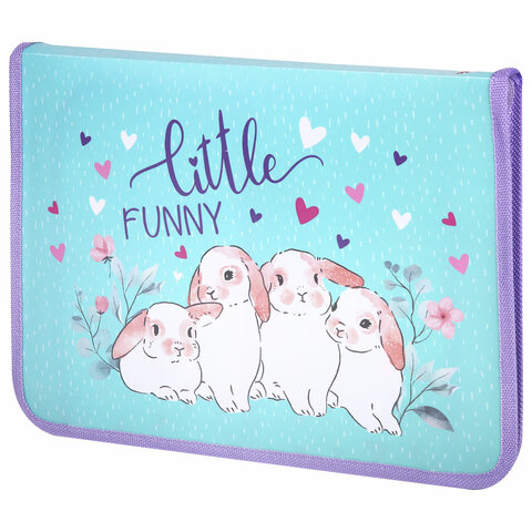 Папка для труда на молнии ЮНЛАНДИЯ А4, 1 отделение, откидная планка, органайзер, "Little bunny"