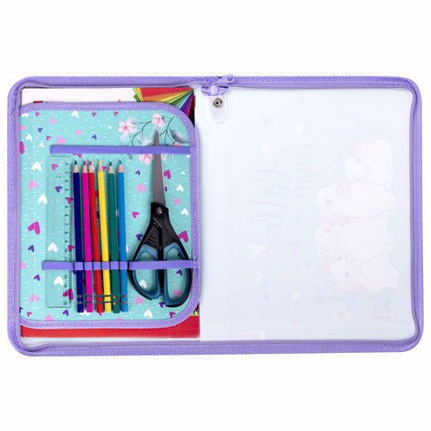 Папка для труда на молнии ЮНЛАНДИЯ А4, 1 отделение, откидная планка, органайзер, "Little bunny"