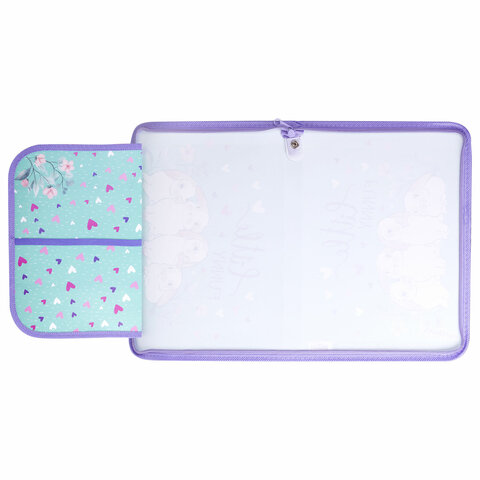 Папка для труда на молнии ЮНЛАНДИЯ А4, 1 отделение, откидная планка, органайзер, "Little bunny"