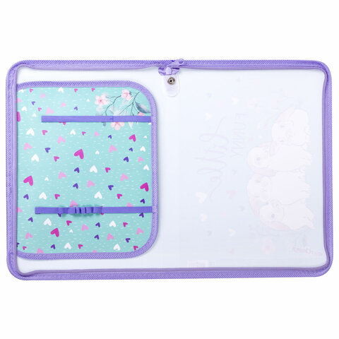 Папка для труда на молнии ЮНЛАНДИЯ А4, 1 отделение, откидная планка, органайзер, "Little bunny"