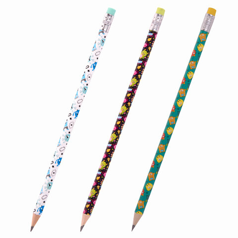 Карандаш чернографитный ЮНЛАНДИЯ МОНСТРИКИ, 1 шт., HB, с ластиком, корпус ассорти, 181782