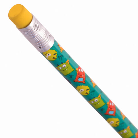 Карандаш чернографитный ЮНЛАНДИЯ МОНСТРИКИ, 1 шт., HB, с ластиком, корпус ассорти, 181782