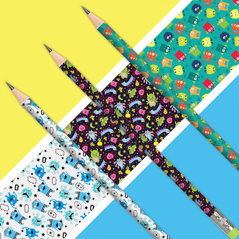 Карандаш чернографитный ЮНЛАНДИЯ МОНСТРИКИ, 1 шт., HB, с ластиком, корпус ассорти, 181782