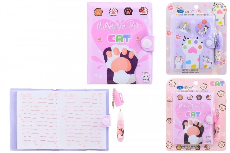 Набор подарочный канцелярский: детский "КОШКИНЫ ЛАПКИ"; блокнот на кнопке /10,3*8 см/+мини ручка МС-7061