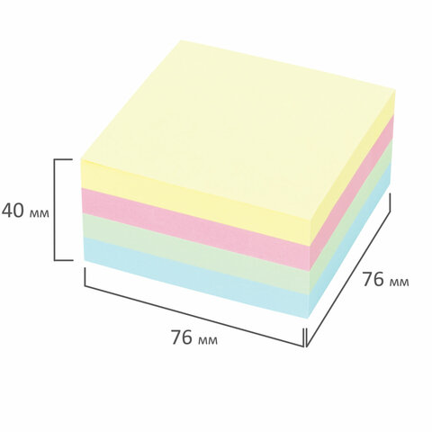 Блок самоклеящийся (стикеры) STAFF PROFIT ПАСТЕЛЬНЫЙ, 76х76 мм, 400 листов, 4 цвета