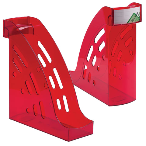 Лоток вертикальный для бумаг СТАММ "Торнадо" (255х300 мм), ширина 95 мм, тонированный темно-красный