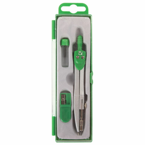 Готовальня BRAUBERG "Klasse", 3 предмета: циркуль 125 мм, точилка, грифель, пенал с подвесом