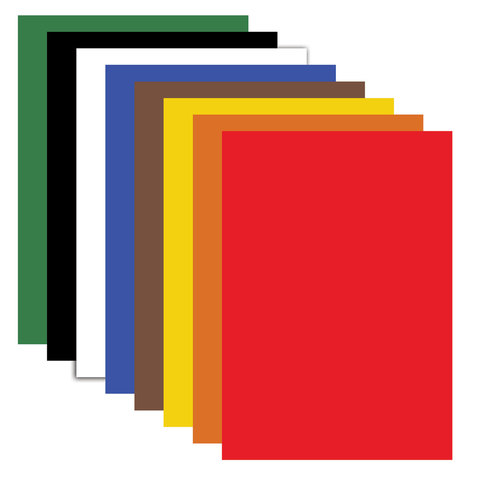 Картон цветной А4 немелованный (матовый), 8 листов 8 цветов, ПИФАГОР, 200х283 мм